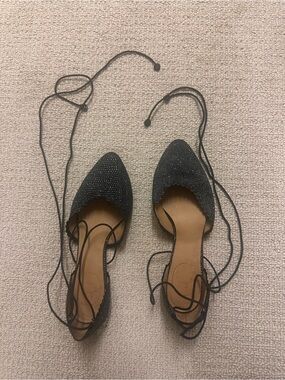 Jack Rogers Camille sparkle Black Glitter Pointed Lace-Up Flats